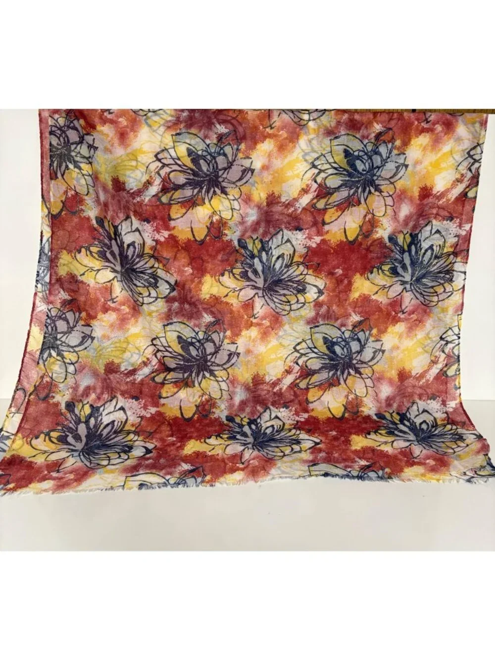 Floral Lightweight Scarf Wrap Red Yellow Blue Gold Sparkle Fashion Accessory